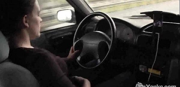  Yanks Beauty Lou driving and rubbing her wet pussy
